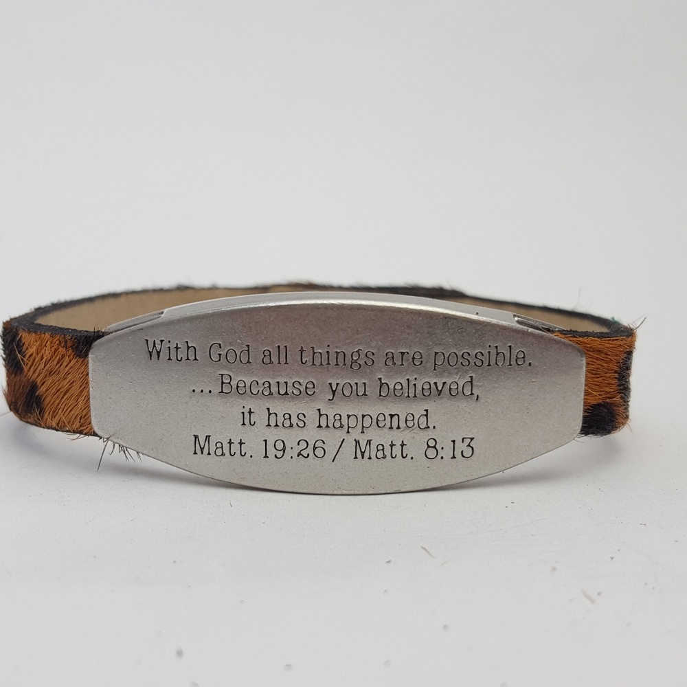Leopard Hair on Calf Leather wristband with Bible